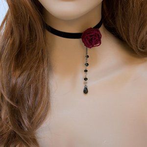 Dainty Red Rose Black Velvet Victorian Choker